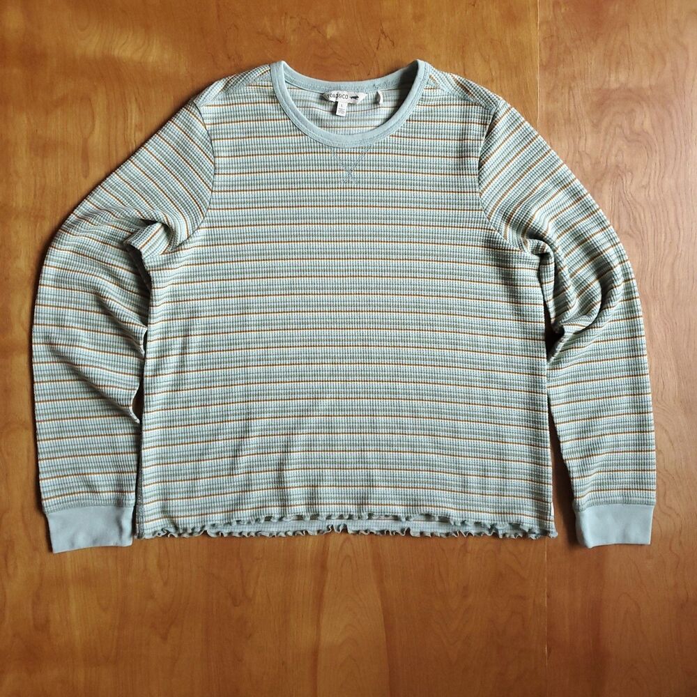 Toad &Co Foothill Long Sleeve Crew II Womens L Green Stripe Thermal Waffle Knit - Picture 4 of 9